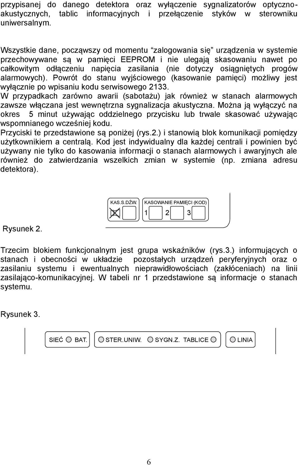 osiągniętych progów alarmowych). Powrót do stanu wyjściowego (kasowanie pamięci) możliwy jest wyłącznie po wpisaniu kodu serwisowego 233.