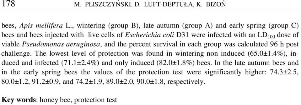 Pseudomonas aeruginosa, and the percent survival in each group was calculated 96 h post challenge. The lowest level of protection was found in wintering non induced (65.0±1.