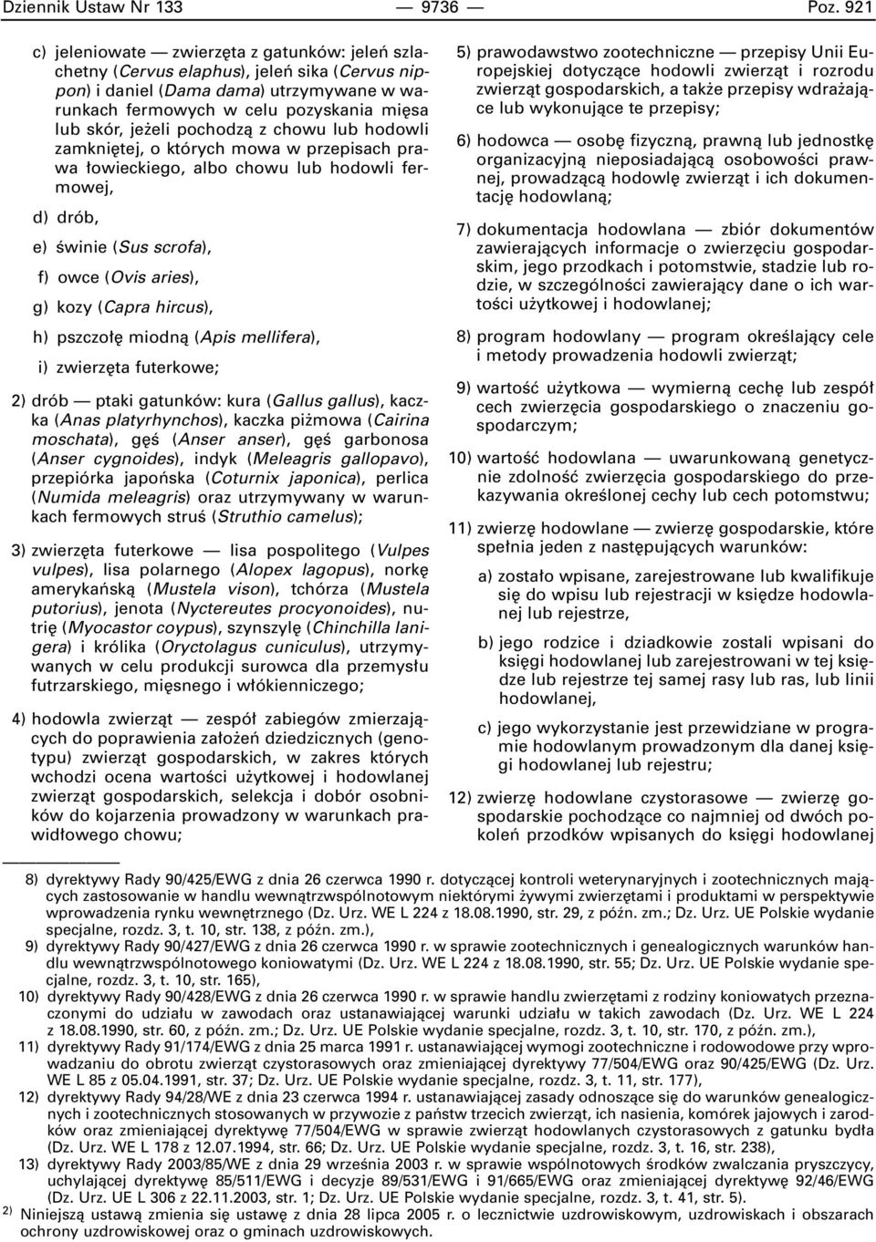 pochodzà z chowu lub hodowli zamkni tej, o których mowa w przepisach prawa owieckiego, albo chowu lub hodowli fermowej, d) drób, e) Êwinie (Sus scrofa), f) owce (Ovis aries), g) kozy (Capra hircus),