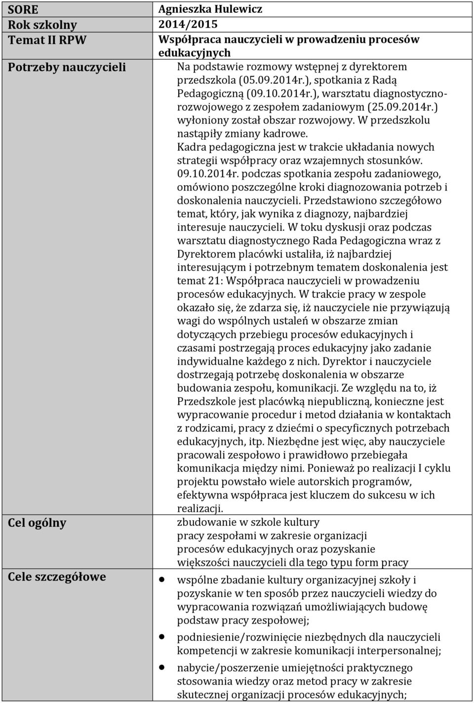 W przedszkolu nastąpiły zmiany kadrowe. Kadra pedagogiczna jest w trakcie układania nowych strategii współpracy oraz wzajemnych stosunków. 09.10.2014r.