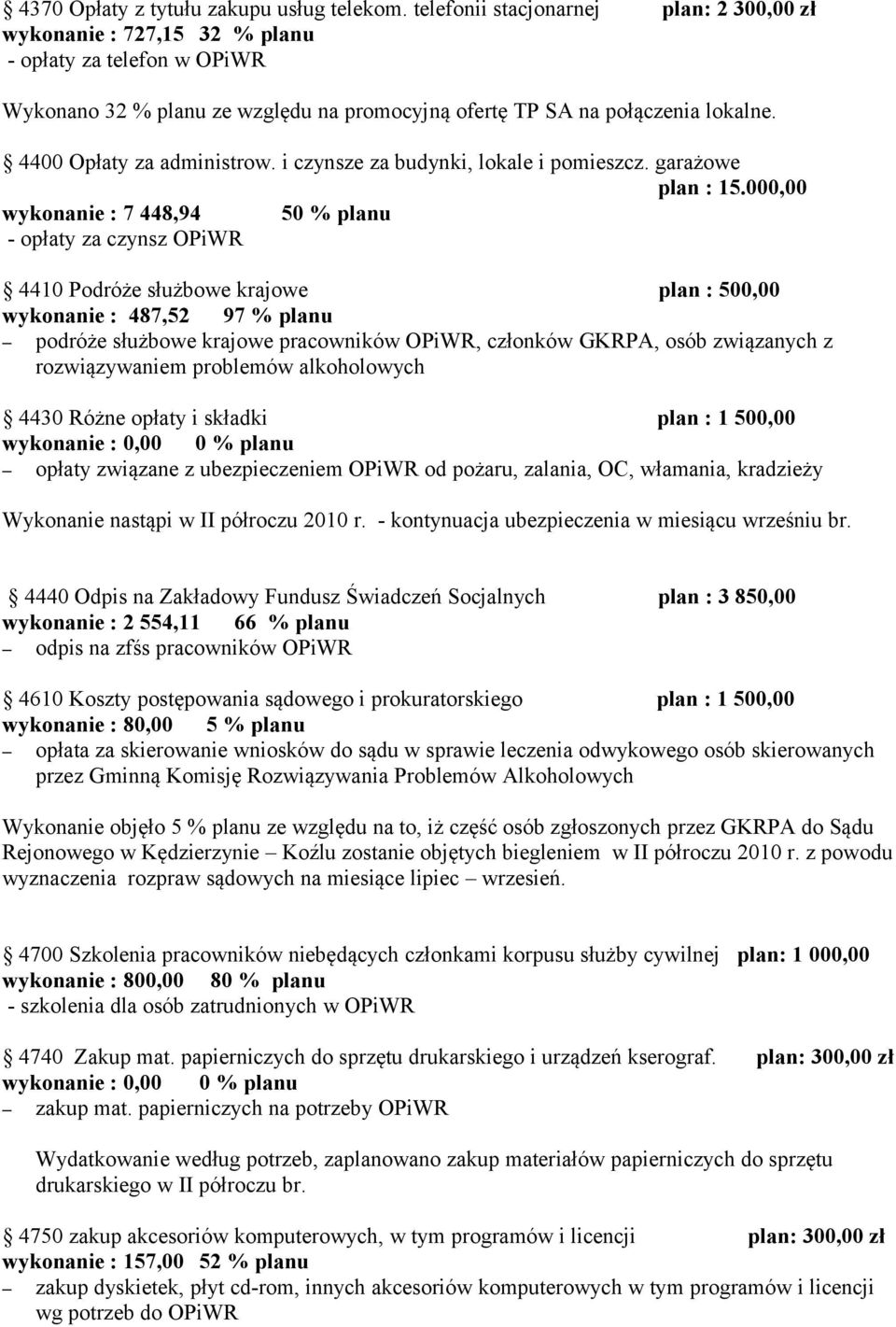 4400 Opłaty za administrow. i czynsze za budynki, lokale i pomieszcz. garażowe plan : 15.