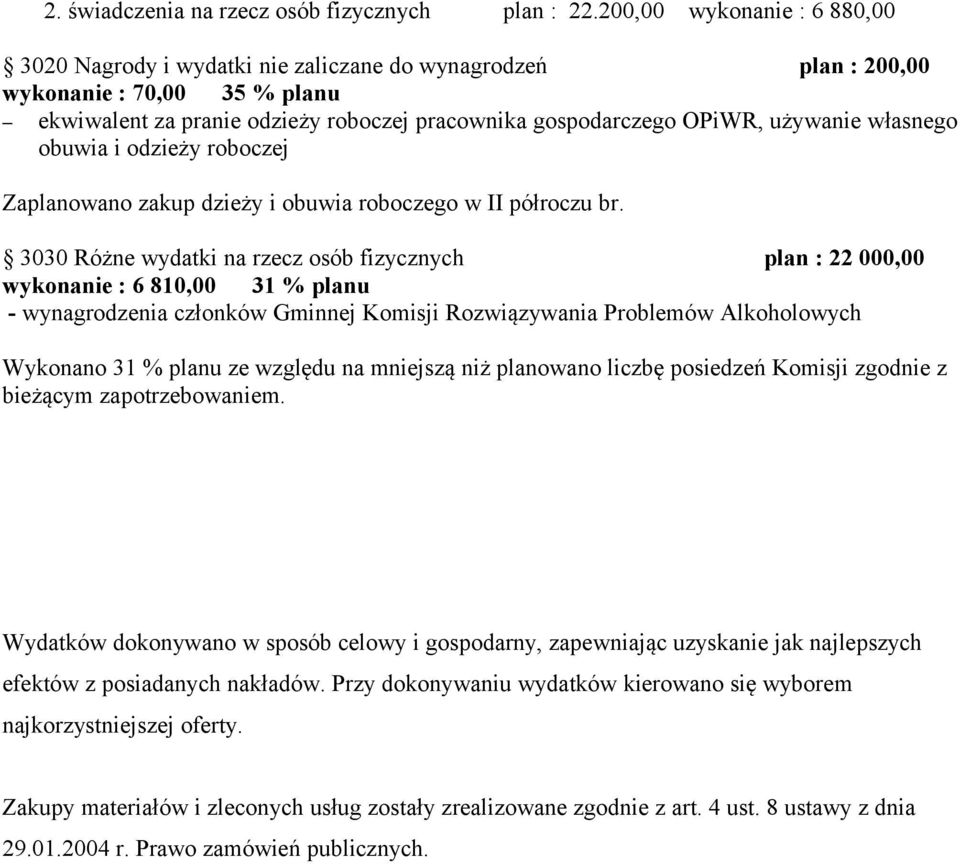 używanie własnego obuwia i odzieży roboczej Zaplanowano zakup dzieży i obuwia roboczego w II półroczu br.