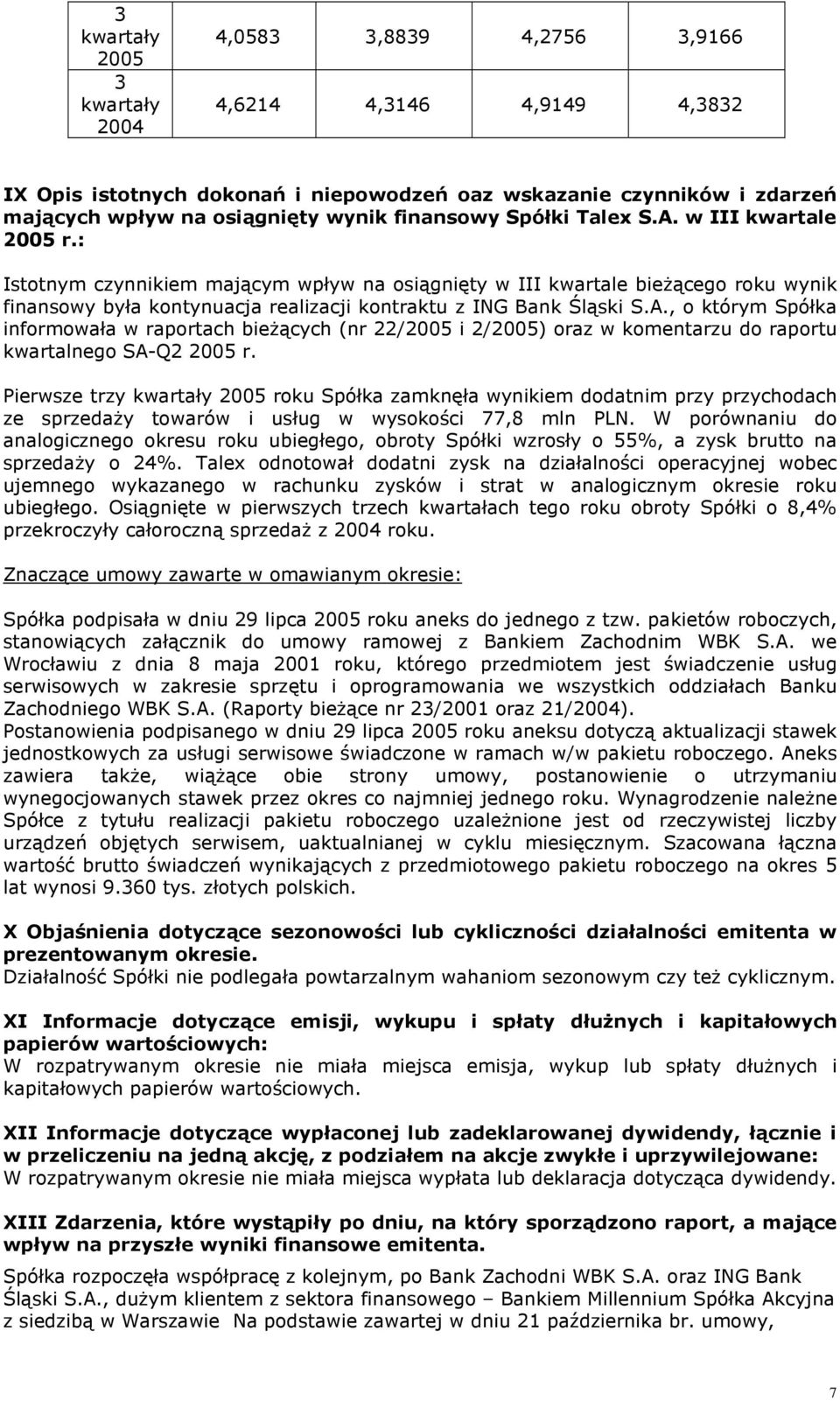: Istotnym czynnikiem mającym wpływ na osiągnięty w III kwartale bieŝącego roku wynik finansowy była kontynuacja realizacji kontraktu z ING Bank Śląski S.A.