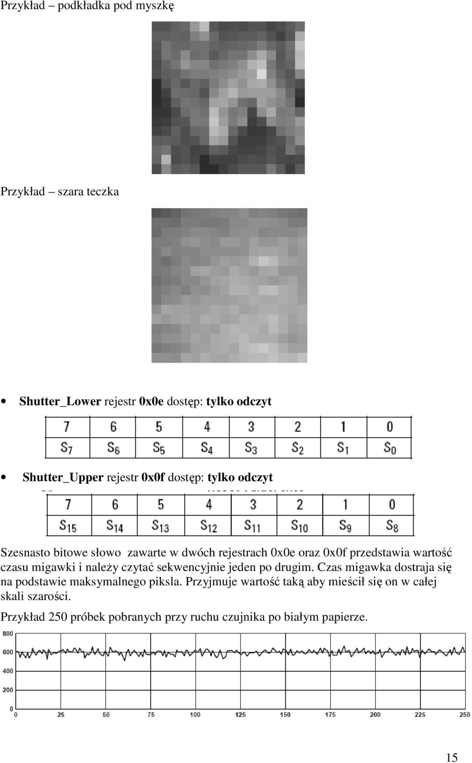 migawki i należy czytać sekwencyjnie jeden po drugim. Czas migawka dostraja się na podstawie maksymalnego piksla.