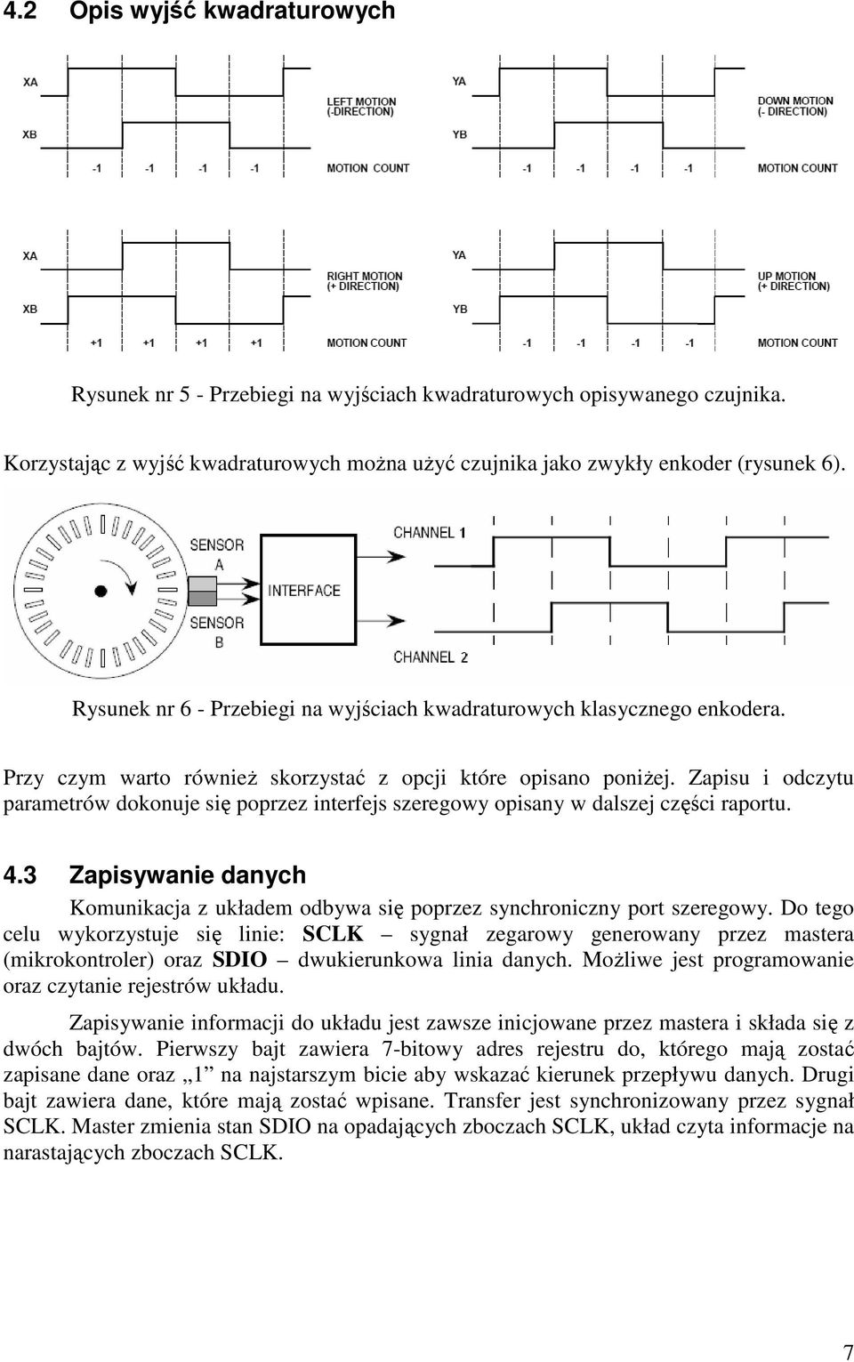 Zapisu i odczytu parametrów dokonuje się poprzez interfejs szeregowy opisany w dalszej części raportu. 4.3 Zapisywanie danych Komunikacja z układem odbywa się poprzez synchroniczny port szeregowy.