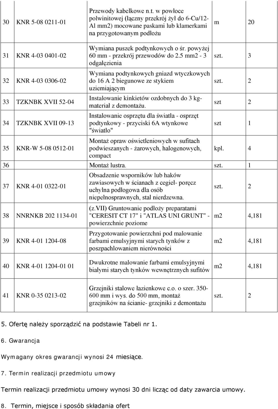 powyżej 60 mm - przekrój przewodów do 2.5 mm2-3 szt.