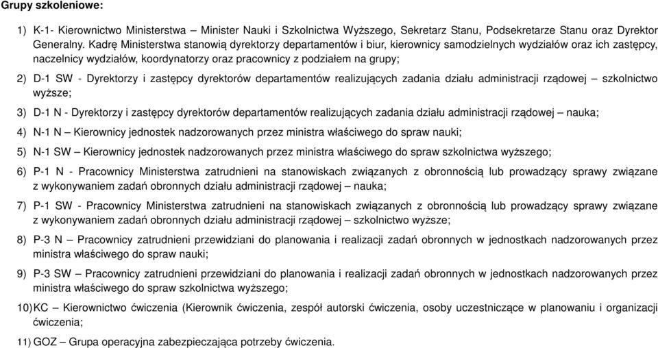 - Dyrektorzy i zastępcy dyrektorów departamentów realizujących zadania działu administracji rządowej szkolnictwo wyższe; 3) D-1 N - Dyrektorzy i zastępcy dyrektorów departamentów realizujących