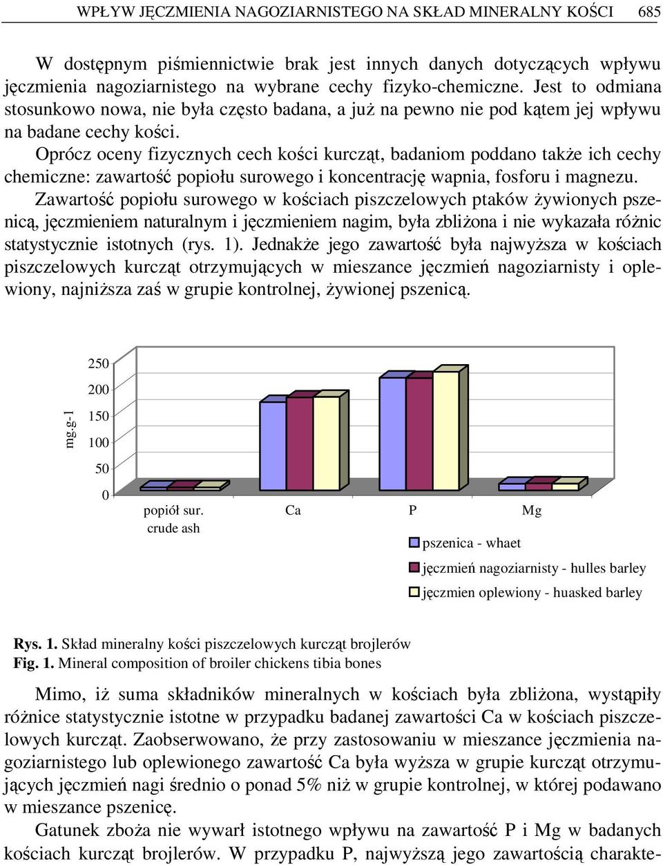 Oprócz oceny fizycznych cech kości kurcząt, badaniom poddano takŝe ich cechy chemiczne: zawartość popiołu surowego i koncentrację wapnia, fosforu i magnezu.