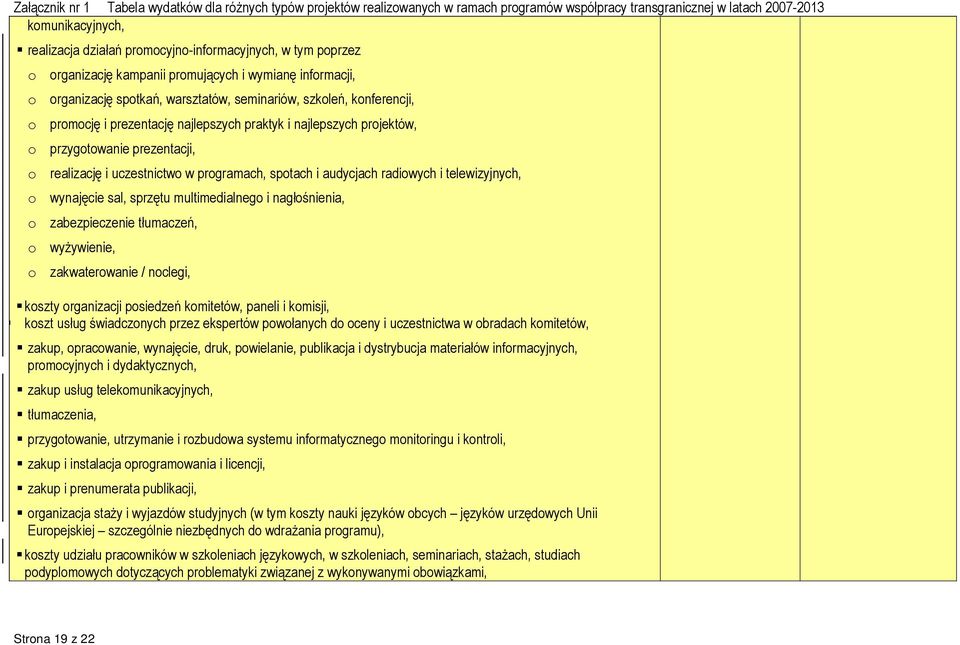 telewizyjnych, o wynajęcie sal, sprzętu multimedialnego i nagłośnienia, o zabezpieczenie tłumaczeń, o wyżywienie, o zakwaterowanie / noclegi, koszty organizacji posiedzeń komitetów, paneli i komisji,