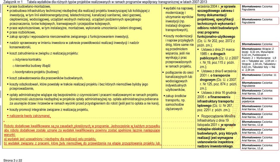 (np. przeznaczenia, torów kolejowych, tramwajowych i przejazdów kolejowych, instalacji drogowotransportowych), prace wykończeniowe, w tym instalacyjne, montażowe, wykonanie umocnienia i zieleni