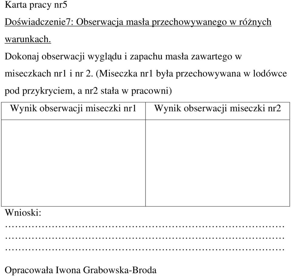 (Miseczka nr1 była przechowywana w lodówce pod przykryciem, a nr2 stała w pracowni)