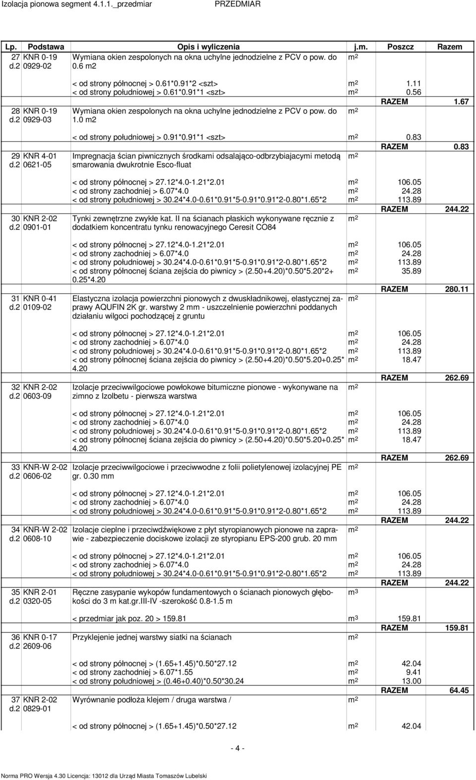 do 1.0 2 RAZEM 1.67 < od strony południowej > 0.91*0.91*1 <szt> 0.83 RAZEM 0.