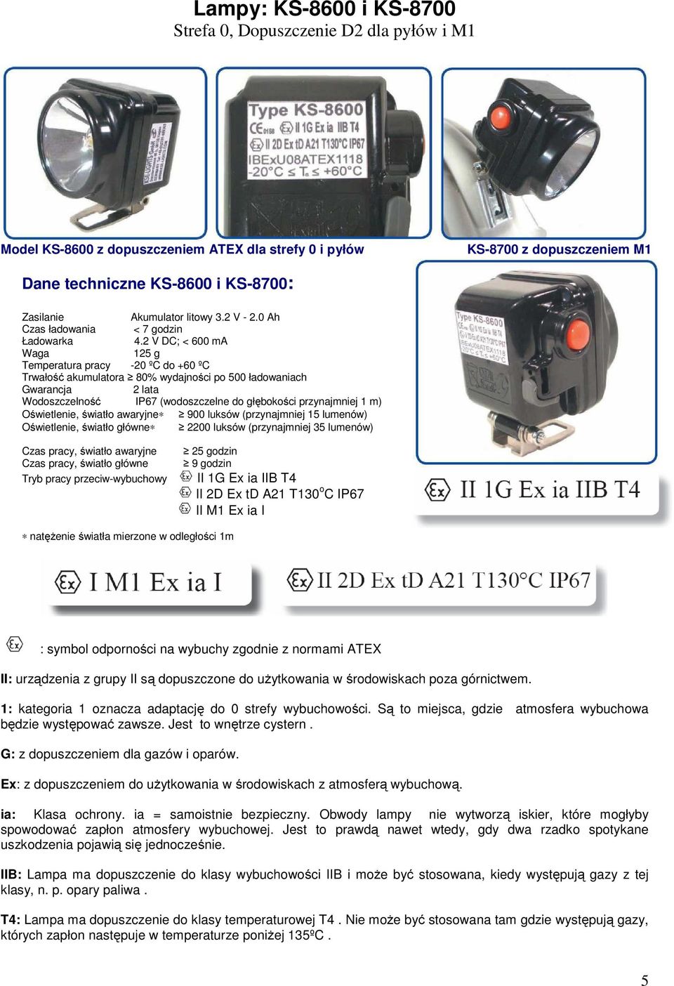 2 V DC; < 600 ma Waga 125 g Temperatura pracy -20 ºC do +60 ºC Trwałość akumulatora 80% wydajności po 500 ładowaniach Gwarancja 2 lata Wodoszczelność IP67 (wodoszczelne do głębokości przynajmniej 1