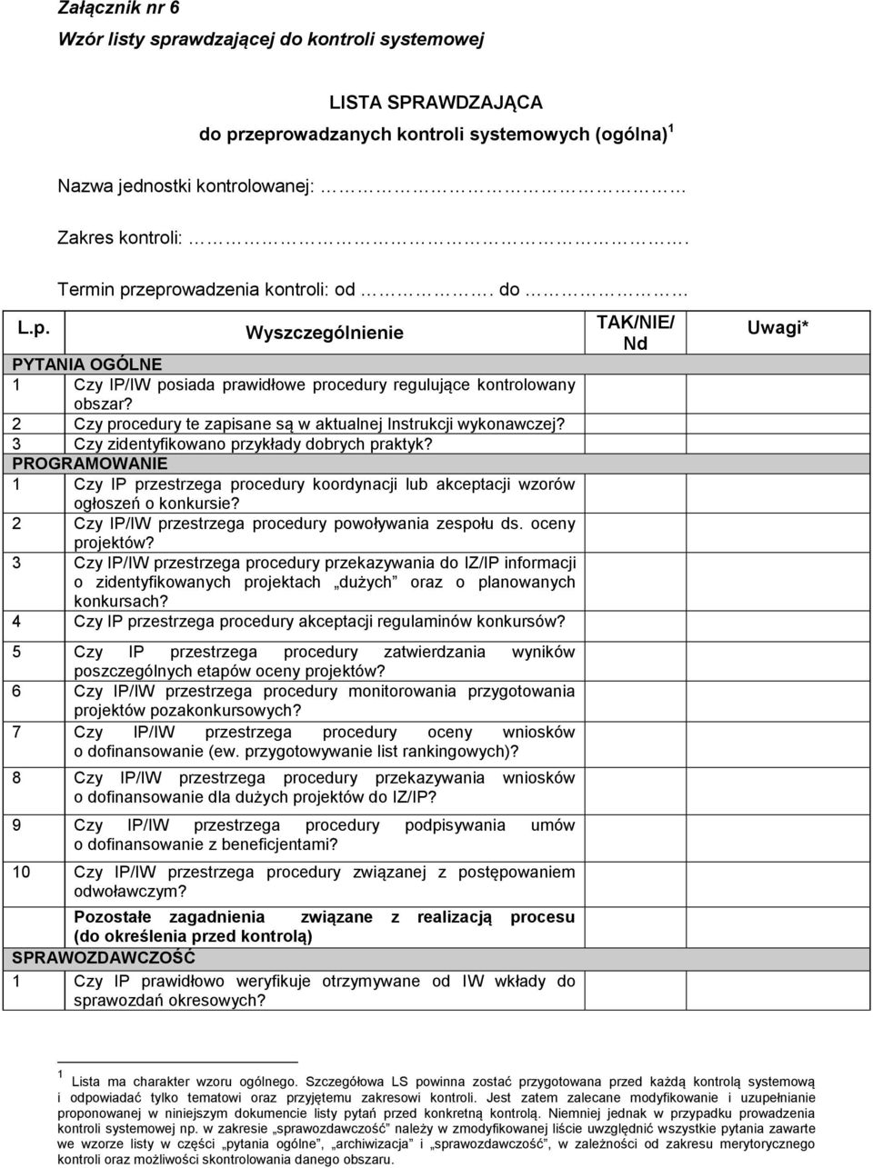 2 Czy procedury te zapisane są w aktualnej Instrukcji wykonawczej? 3 Czy zidentyfikowano przykłady dobrych praktyk?