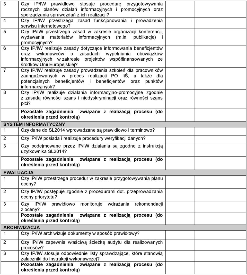 6 Czy IP/IW realizuje zasady dotyczące informowania beneficjentów oraz wykonawców o zasadach wypełniania obowiązków informacyjnych w zakresie projektów współfinansowanych ze środków Unii Europejskiej?