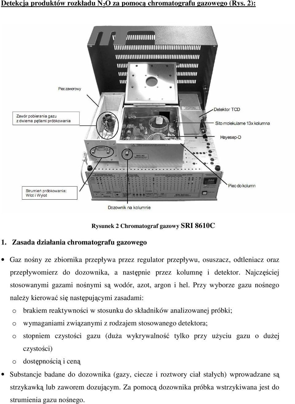 Najczęściej stosowanymi gazami nośnymi są wodór, azot, argon i hel.