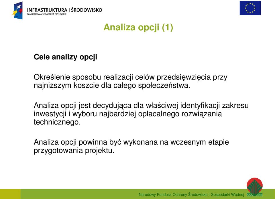 Analiza opcji jest decydująca dla właściwej identyfikacji zakresu inwestycji i wyboru