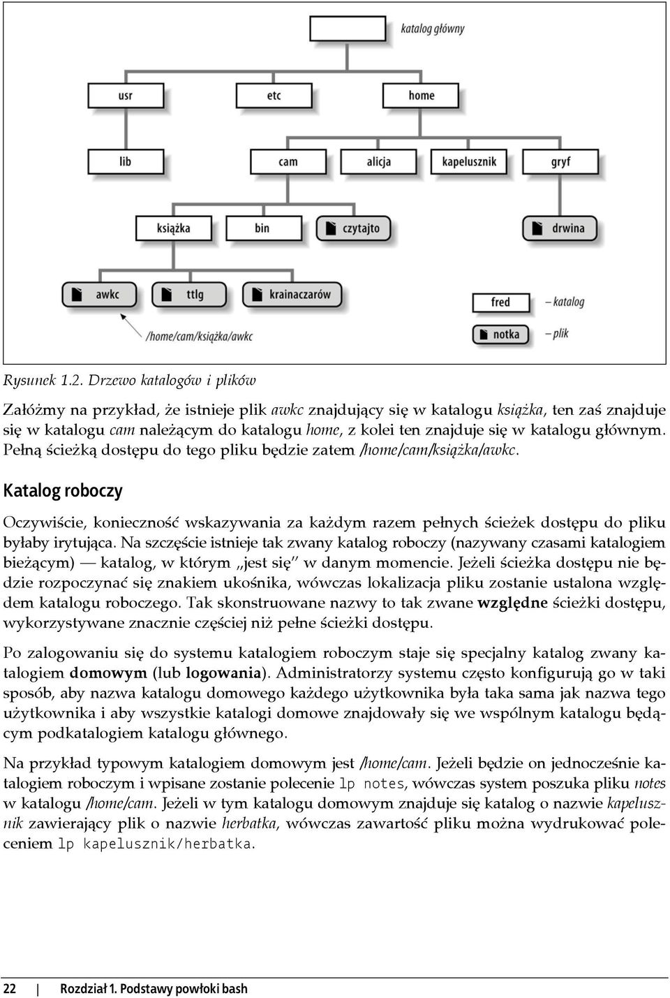 katalogu głównym. Pełną ścieżką dostępu do tego pliku będzie zatem /home/cam/książka/awkc.