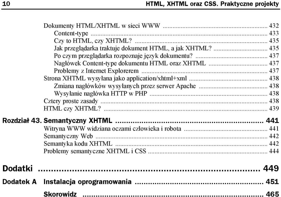 .. 437 Strona XHTML wysyłana jako application/xhtml+xml... 438 Zmiana nagłówków wysyłanych przez serwer Apache... 438 Wysyłanie nagłówka HTTP w PHP... 438 Cztery proste zasady... 438 HTML czy XHTML?