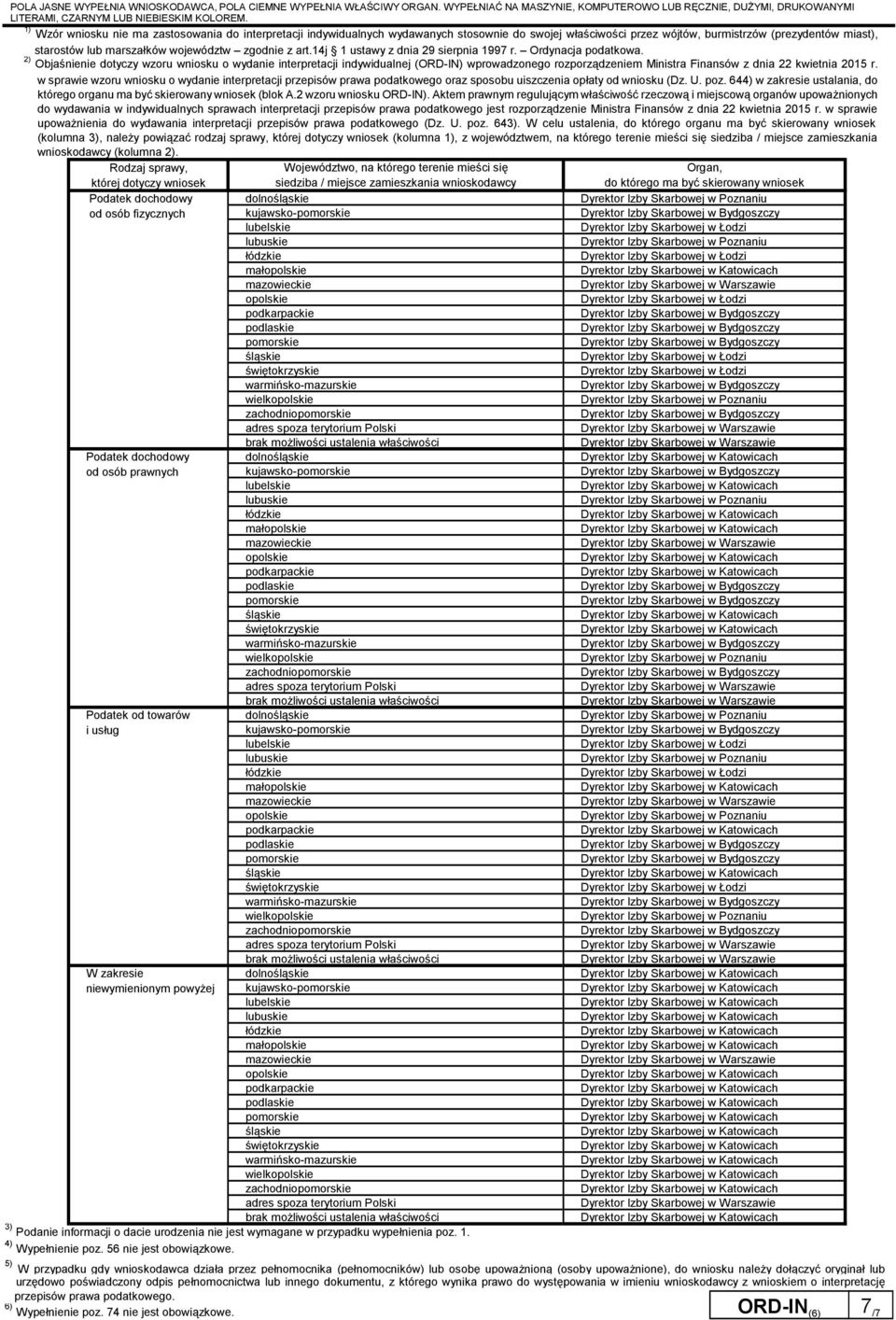 2) Objaśnienie dotyczy wzoru wniosku o wydanie interpretacji indywidualnej (ORD-IN) wprowadzonego rozporządzeniem Ministra Finansów z dnia 22 kwietnia 2015 r.