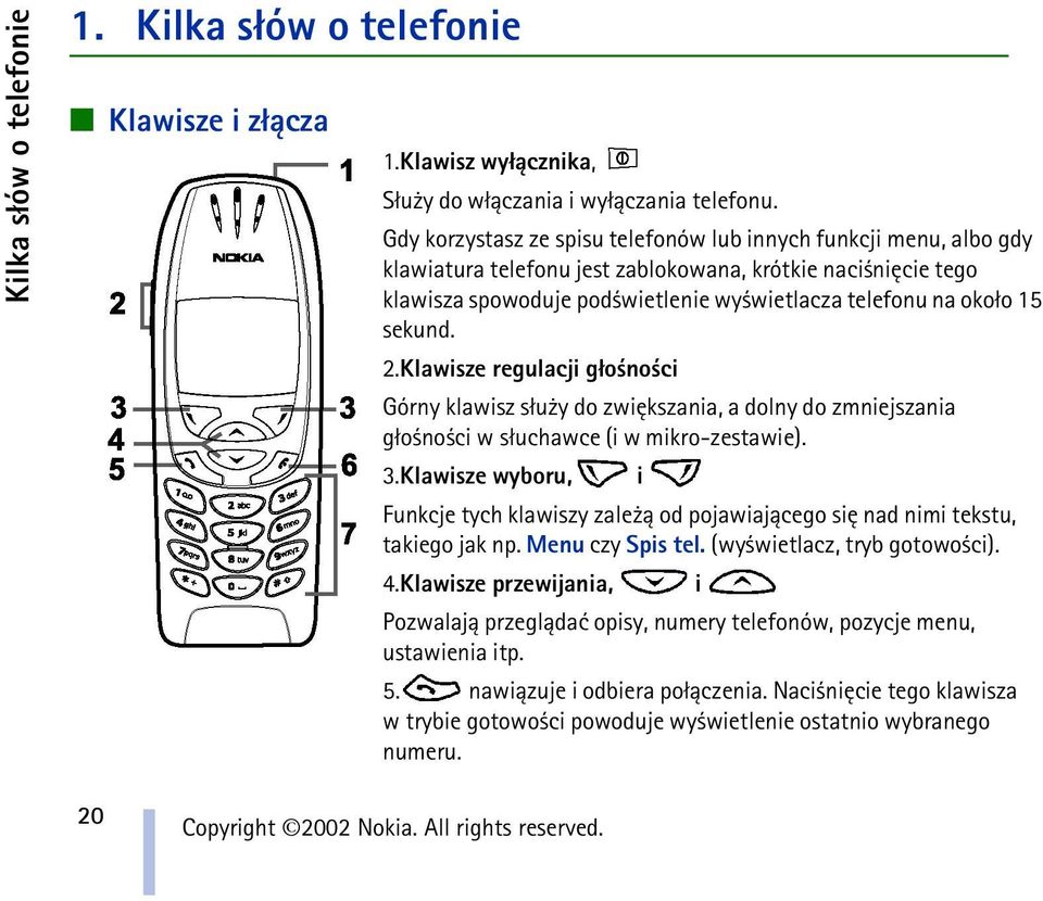 sekund. 2.Klawisze regulacji g³o no ci Górny klawisz s³u y do zwiêkszania, a dolny do zmniejszania g³o no ci w s³uchawce (i w mikro-zestawie). 3.