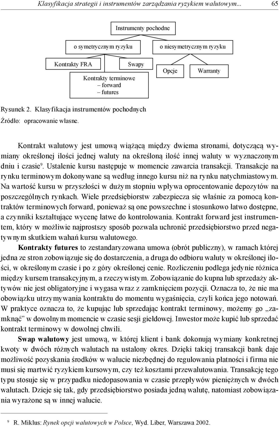 Klasyfikacja instrumentów pochodnych Źródło: opracowanie własne.