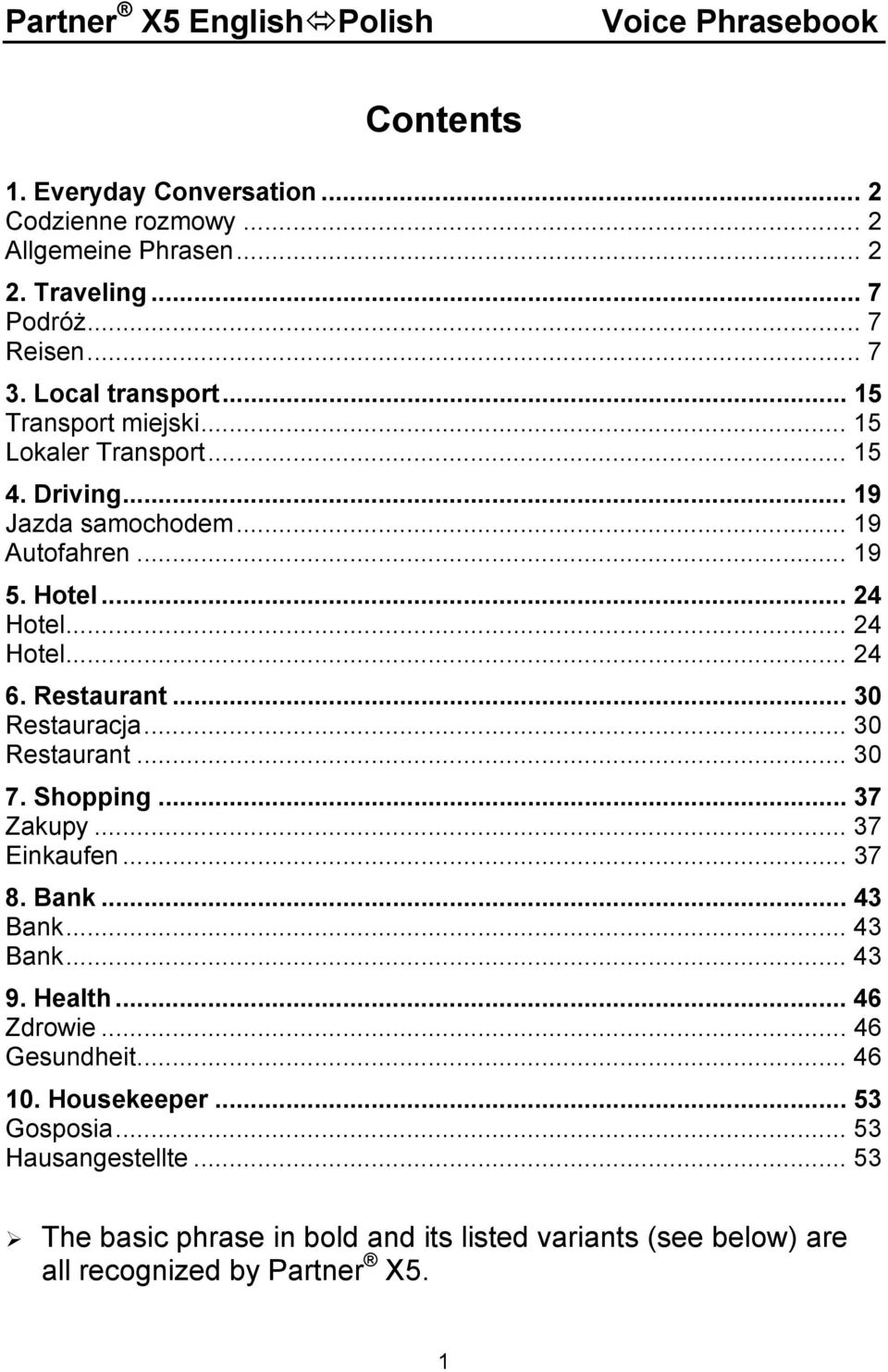 Restaurant... 30 Restauracja... 30 Restaurant... 30 7. Shopping... 37 Zakupy... 37 Einkaufen... 37 8. Bank... 43 Bank... 43 Bank... 43 9. Health... 46 Zdrowie.