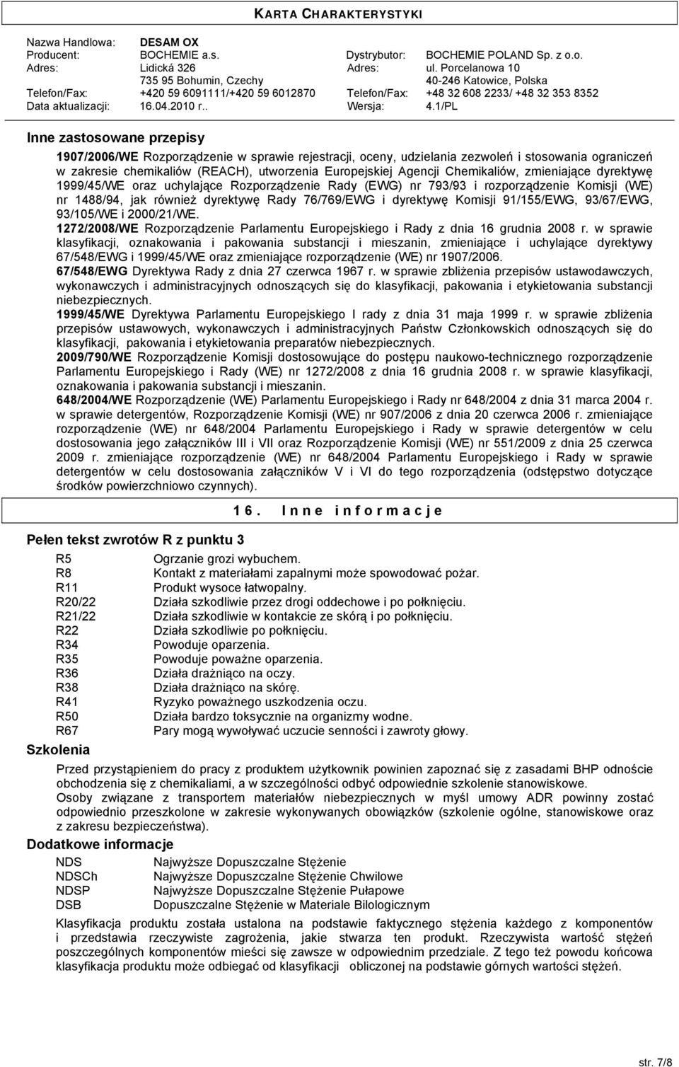 91/155/EWG, 93/67/EWG, 93/105/WE i 2000/21/WE. 1272/2008/WE Rozporządzenie Parlamentu Europejskiego i Rady z dnia 16 grudnia 2008 r.