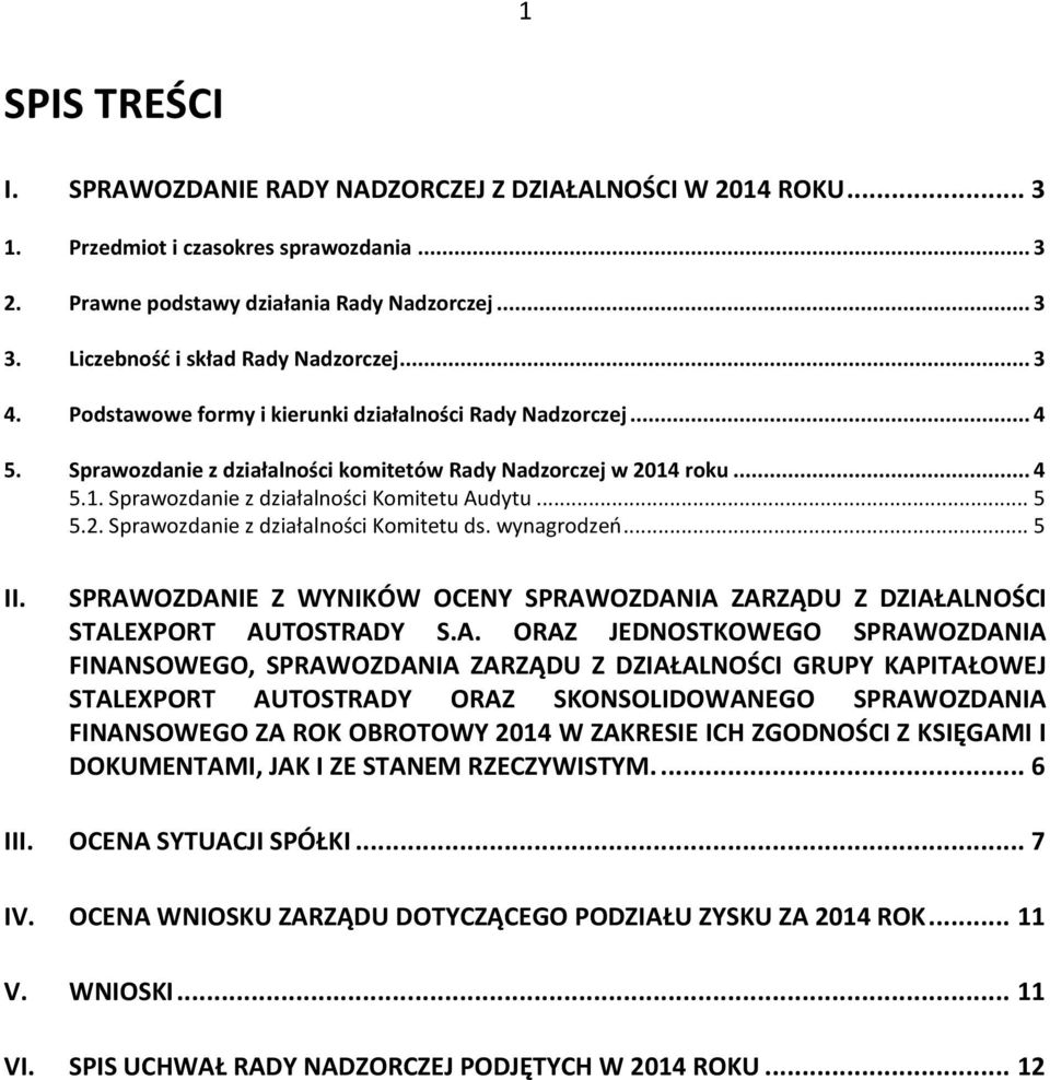 roku... 4 5.1. Sprawozdanie z działalności Komitetu Audytu... 5 5.2. Sprawozdanie z działalności Komitetu ds. wynagrodzeń... 5 II.