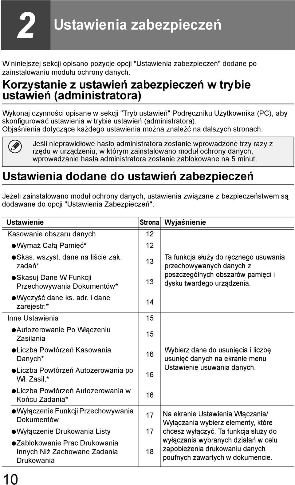 (administratora). Objaśnienia dotyczące każdego ustawienia można znaleźć na dalszych stronach.