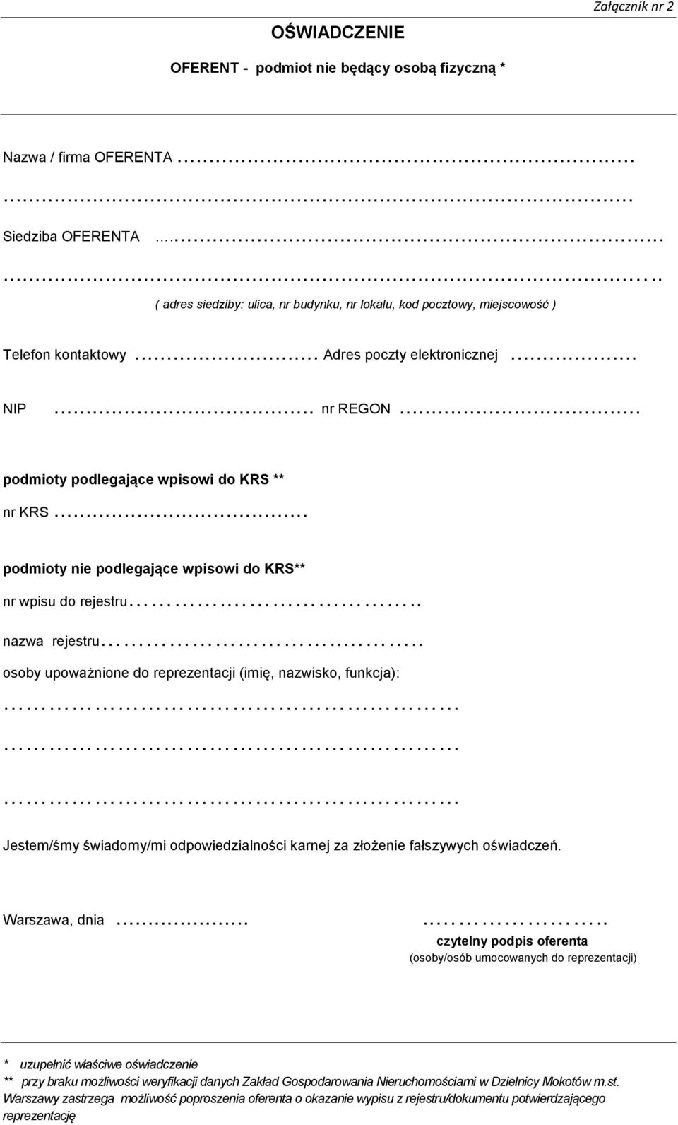 .. podmioty nie podlegające wpisowi do KRS** nr wpisu do rejestru... nazwa rejestru.