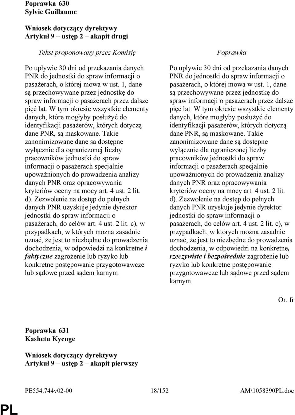 W tym okresie wszystkie elementy danych, które mogłyby posłużyć do identyfikacji pasażerów, których dotyczą dane PNR, są maskowane.