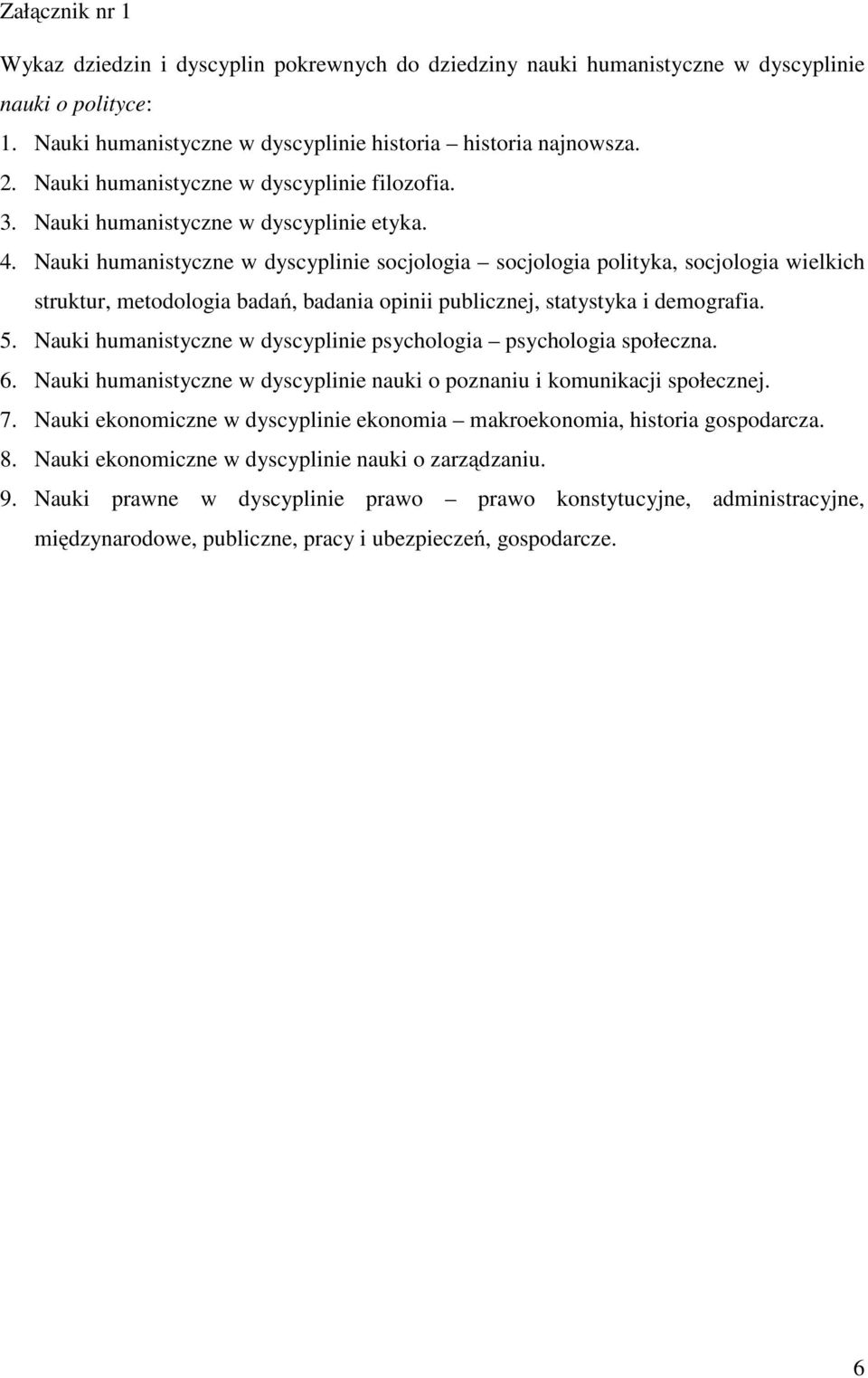 Nauki humanistyczne w dyscyplinie socjologia socjologia polityka, socjologia wielkich struktur, metodologia badań, badania opinii publicznej, statystyka i demografia. 5.