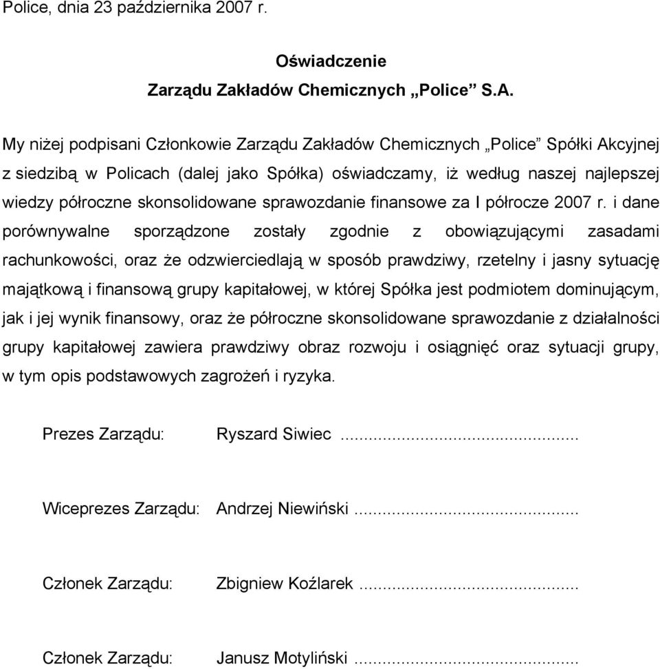 sprawozdanie finansowe za I półrocze 2007 r.