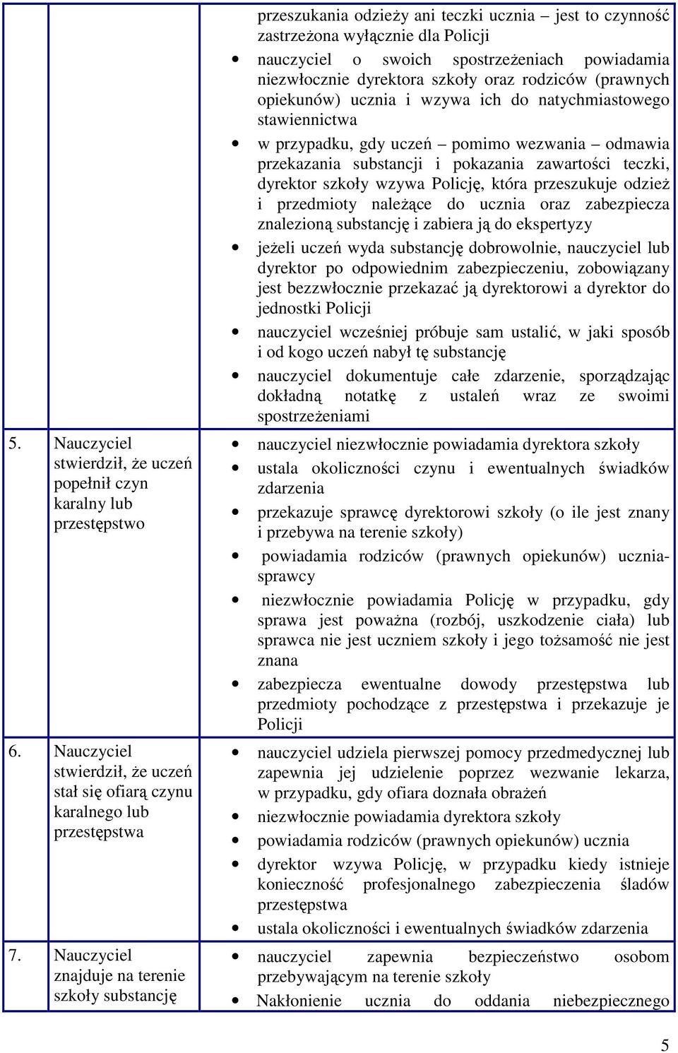 dyrektora szkoły oraz rodziców (prawnych opiekunów) ucznia i wzywa ich do natychmiastowego stawiennictwa w przypadku, gdy uczeń pomimo wezwania odmawia przekazania substancji i pokazania zawartości