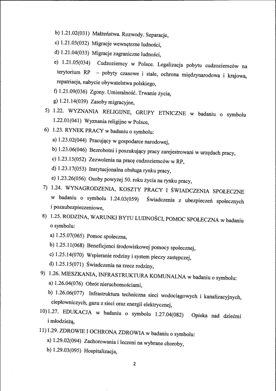 Trwanie zycia, g) 1.21.14(039) Zasoby migracyjne, 5) 1.22. WYZNANIA RELIGIJNE, GRUPY ETNICZNE w badaniu o symbolu 1.22.01 (041) Wyznania religijne w Polsce, 6) 1.23.