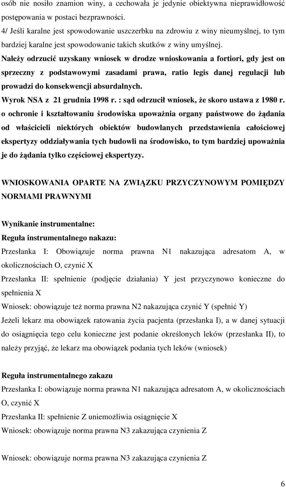 NaleŜy odrzucić uzyskany wniosek w drodze wnioskowania a fortiori, gdy jest on sprzeczny z podstawowymi zasadami prawa, ratio legis danej regulacji lub prowadzi do konsekwencji absurdalnych.