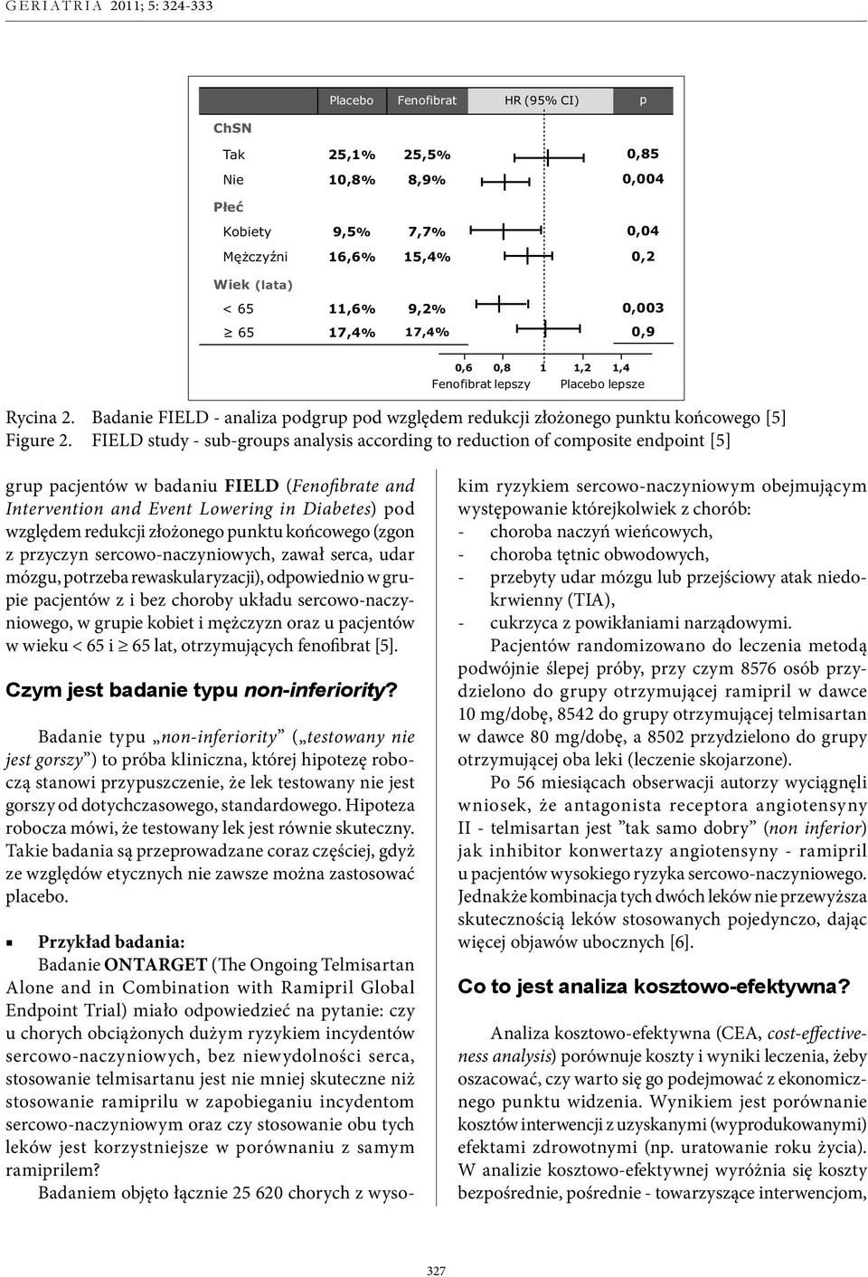 FIELD study - sub-groups analysis according to reduction of composite endpoint [5] grup pacjentów w badaniu FIELD (Fenofibrate and Intervention and Event Lowering in Diabetes) pod względem redukcji