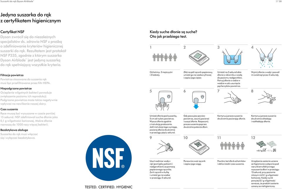 1 2 3 4 Filtracja powietrza Powietrze stosowane do suszenia rąk musi być przefiltrowane przez filtr HEPA.