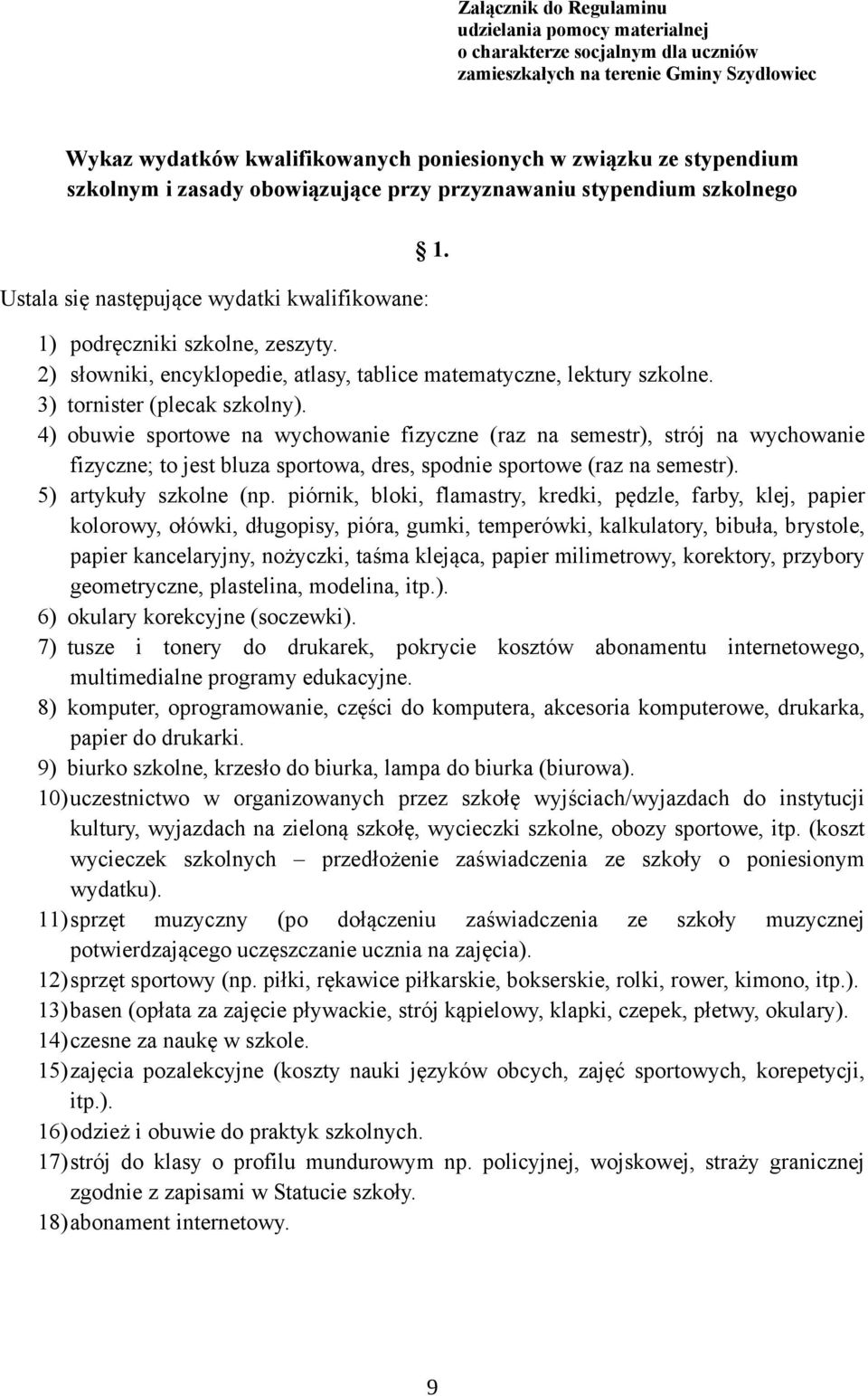 2) słowniki, encyklopedie, atlasy, tablice matematyczne, lektury szkolne. 3) tornister (plecak szkolny).