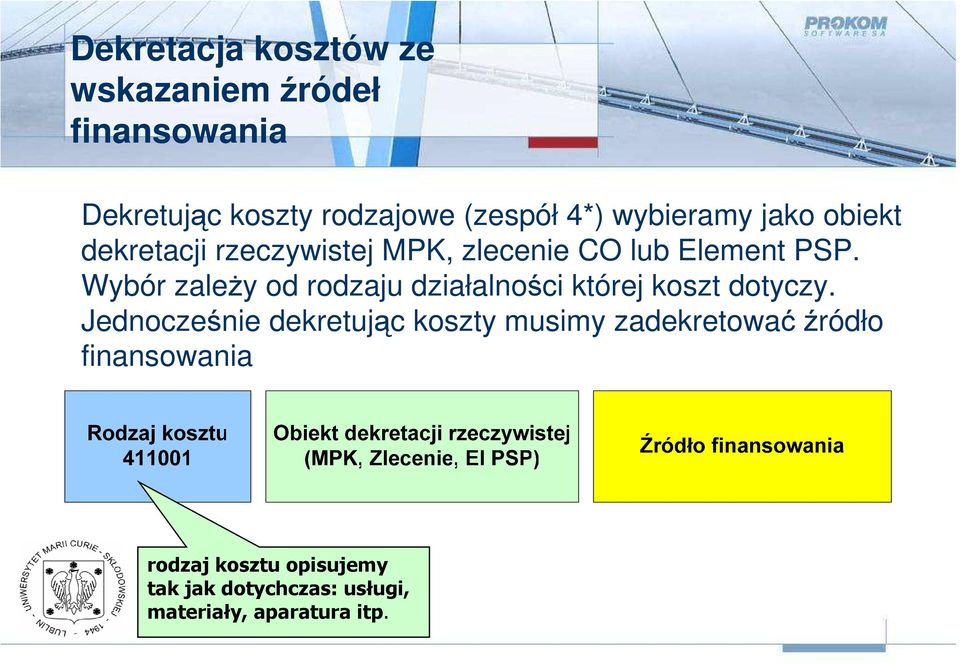 Wybór zaleŝy od rodzaju działalności której koszt dotyczy.