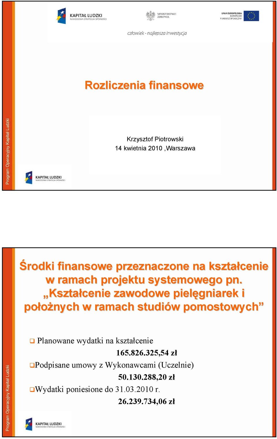 Kształcenie zawodowe pielęgniarek i położnych w ramach studiów w pomostowych Planowane wydatki