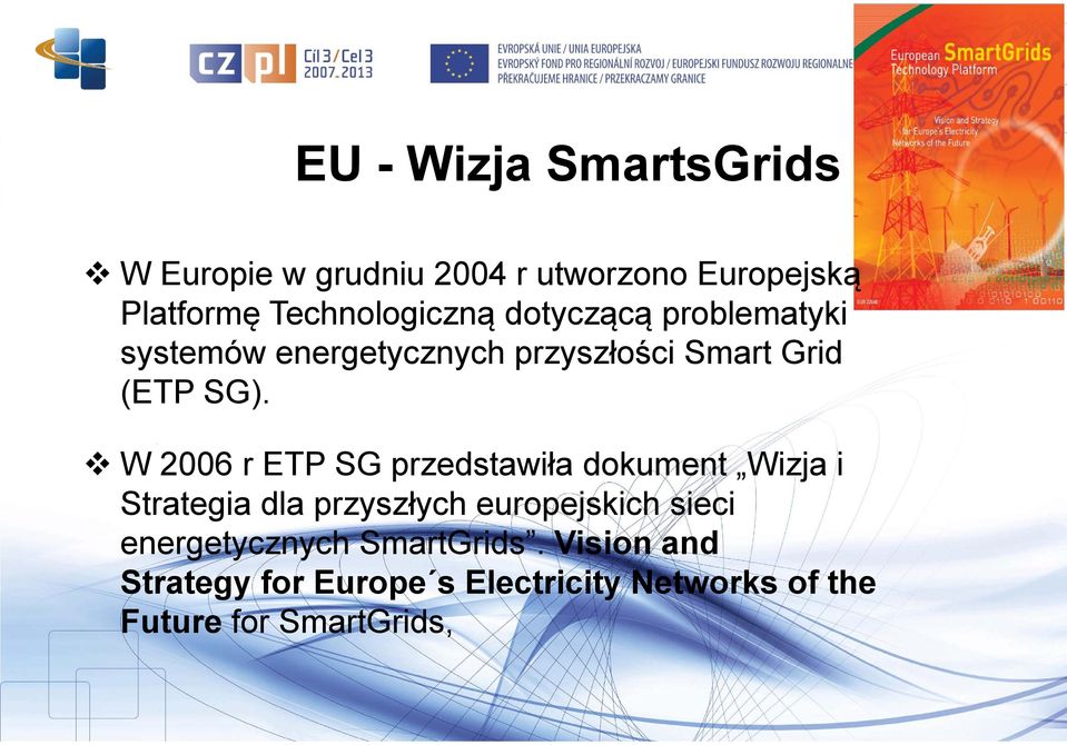 W 2006 r ETP SG przedstawiła dokument Wizja i Strategia dla przyszłych europejskich sieci