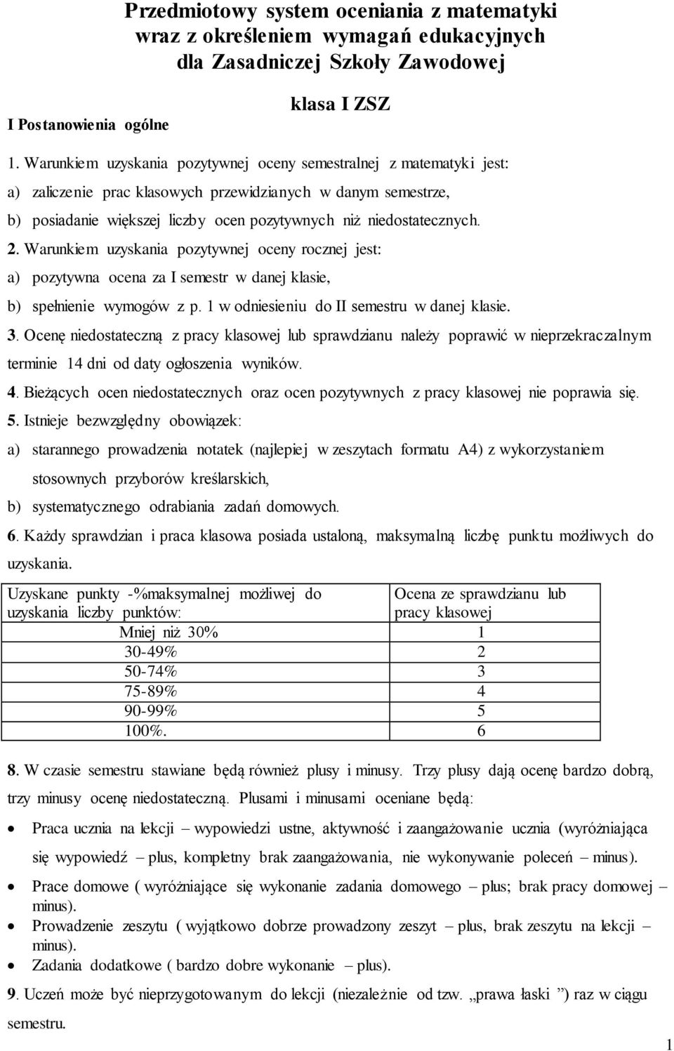 2. Warunkiem uzyskania pozytywnej oceny rocznej jest: a) pozytywna ocena za I semestr w danej klasie, b) spełnienie wymogów z p. 1 w odniesieniu do II semestru w danej klasie. 3.