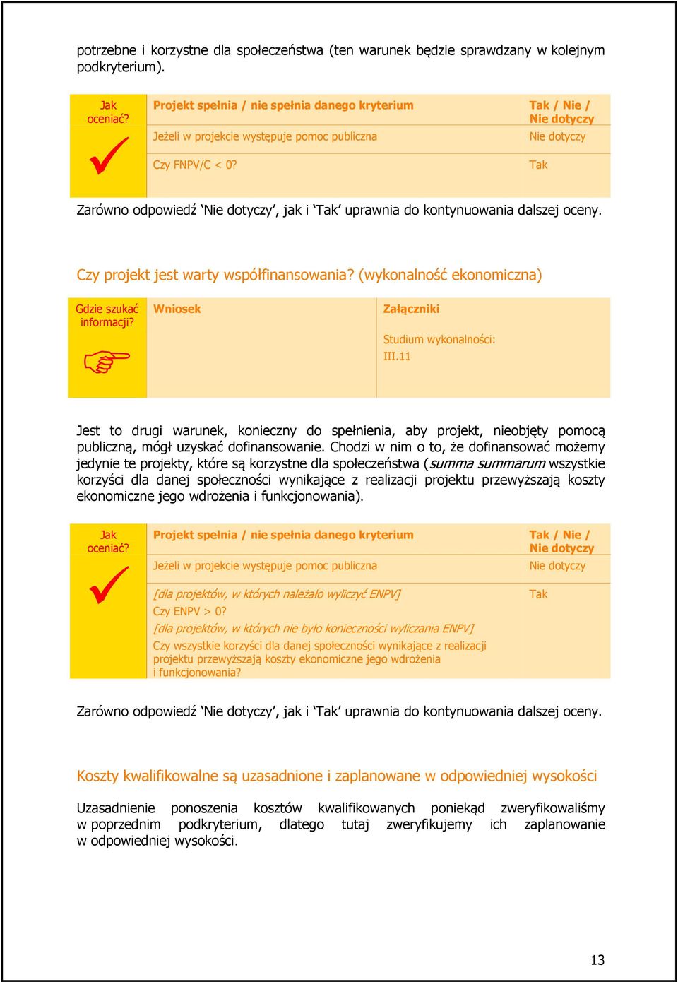 dotyczy Zarówno odpowiedź dotyczy, jak i uprawnia do kontynuowania dalszej oceny. Czy projekt jest warty współfinansowania? (wykonalność ekonomiczna) III.