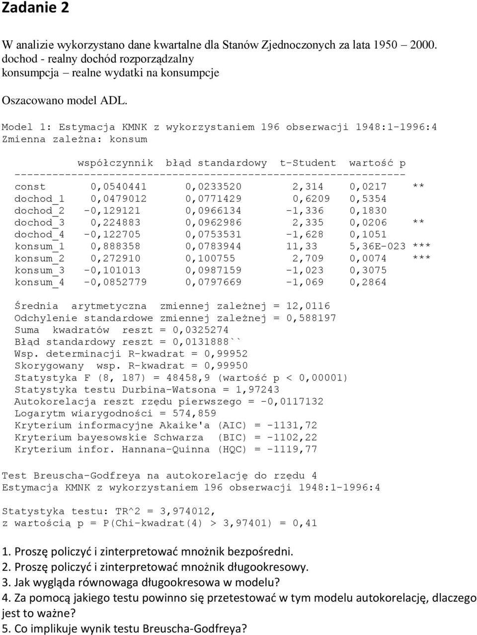 0,0966134-1,336 0,1830 dochod_3 0,224883 0,0962986 2,335 0,0206 ** dochod_4-0,122705 0,0753531-1,628 0,1051 konsum_1 0,888358 0,0783944 11,33 5,36E-023 *** konsum_2 0,272910 0,100755 2,709 0,0074 ***