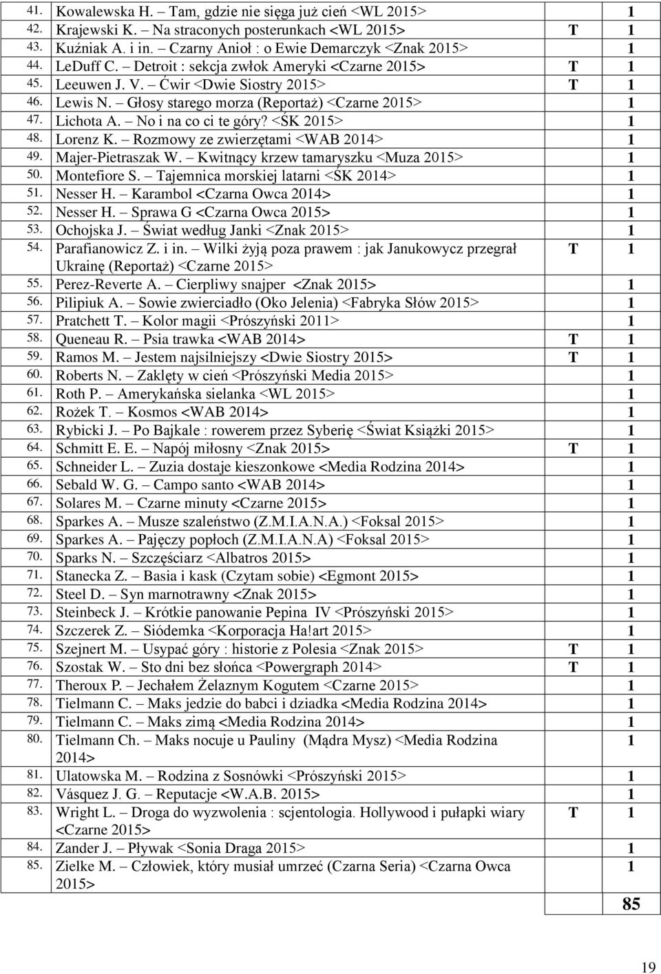 Lorenz K. Rozmowy ze zwierzętami <WAB 204> 49. Majer-Pietraszak W. Kwitnący krzew tamaryszku <Muza 205> 50. Montefiore S. Tajemnica morskiej latarni <ŚK 204> 5. Nesser H.