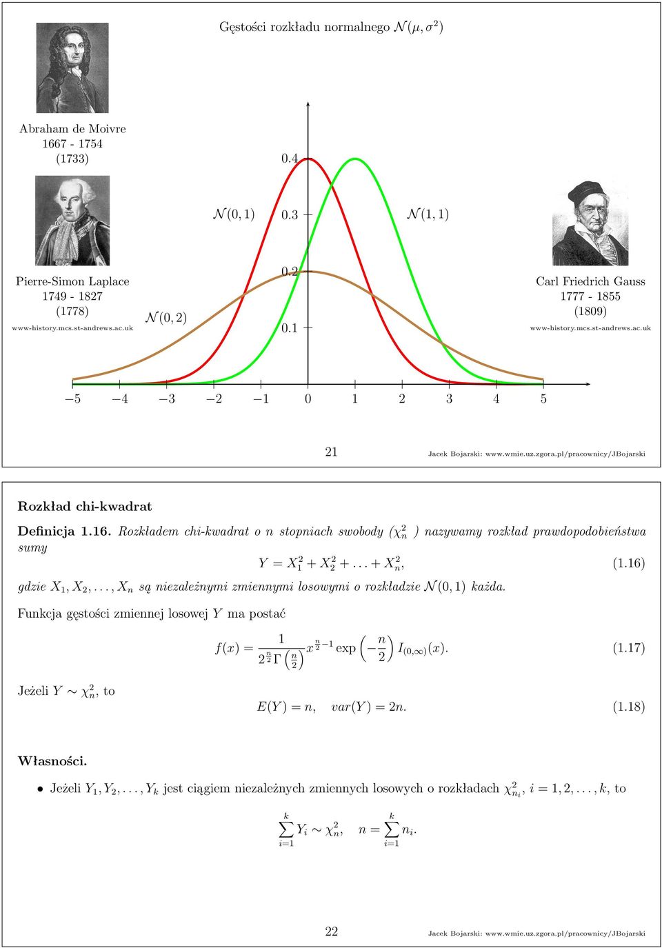 Rozkłademchi-kwadratonstopniachswobody(χ n)nazywamyrozkładprawdopodobieństwa sumy Y = X 1 + X +... + X n, (1.16) gdzie X 1,X,...,X n sąniezależnymizmiennymilosowymiorozkładzie N(0, 1)każda.