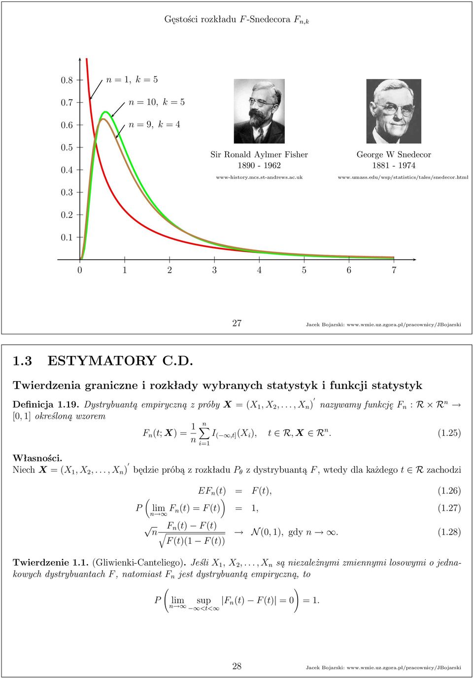 Twierdzenia graniczne i rozkłady wybranych statystyk i funkcji statystyk Definicja1.19.Dystrybuantąempirycznązpróby X = (X 1,X,.