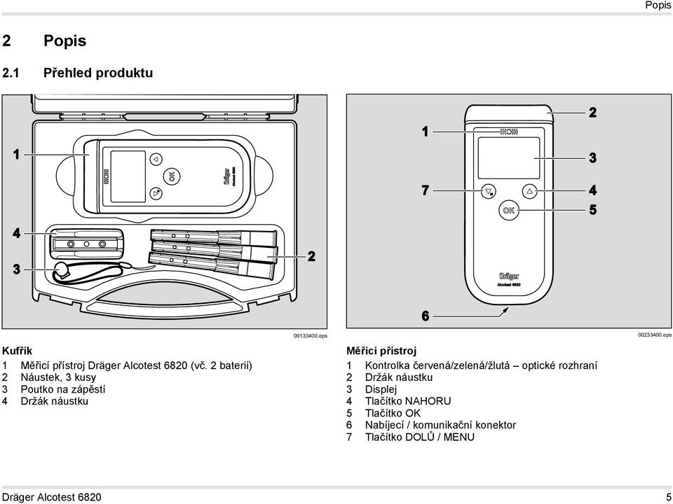 2 baterií) 2 Náustek, 3 kusy 3 Poutko na zápěstí 4 Držák náustku 00133400.